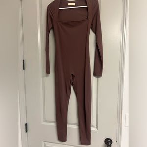 Brown full length long sleeve jumpsuit